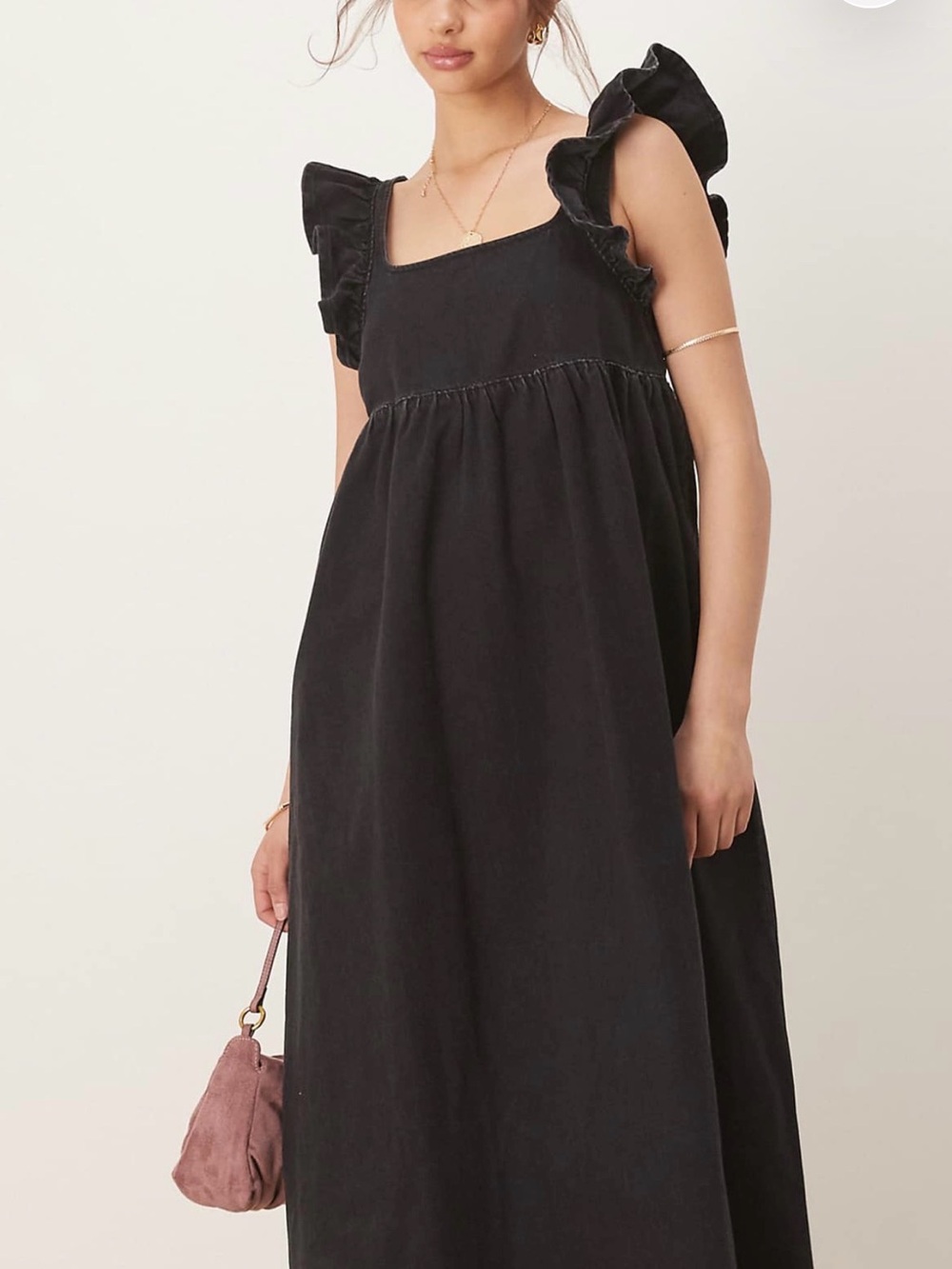 ASOS Black Ruffle Strap Maxi Dress